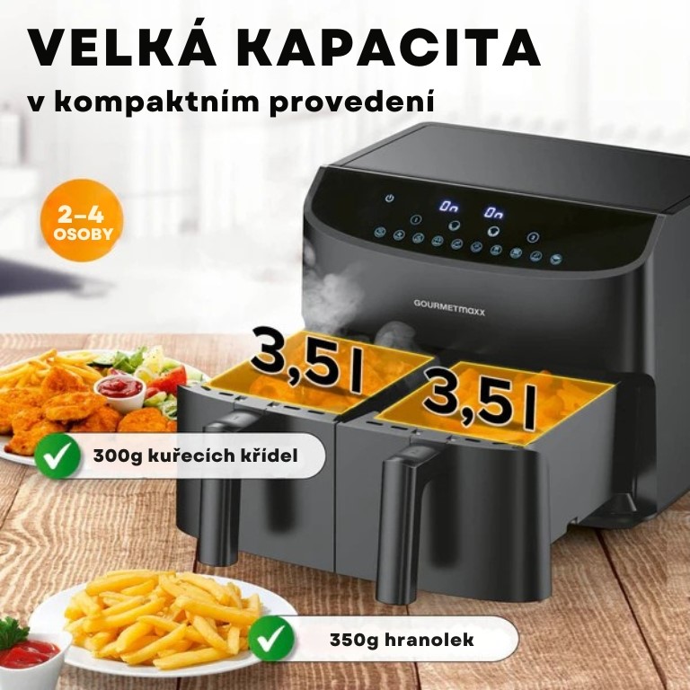 GourmetMaxx Dvoukomorová horkovzdušná fritéza 2 x 3,5 l 12459 (1)